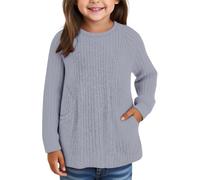 Sweater décontractée pour Fille - Hauts décontractés - Coupe Ample - Tricot côtelé léger - Pull Long à col Rond avec Poches - Pull Court Semi-zippé pour Enfant