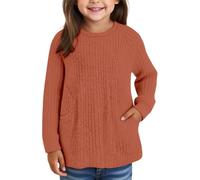 Sweater décontractée pour Fille - Hauts décontractés - Coupe Ample - Tricot côtelé léger - Pull Long à col Rond avec Poches - Pull Court Semi-zippé pour Enfant
