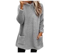 Sweaters for Women Fuzzy Long Style Chunky Long Sleeve Solid Color Crew Neck with Double Pockets Fall Casual Outfits