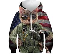 Sweats 3D pour Garçon, Fantasy_Girl_, Imprimé, Pull Décontracté à Capuche à Manches Longues, Vêtements d'hiver avec Poche, Cat Pilot in The Air Force, 8-10 ans