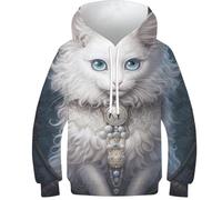 Sweats 3D pour garçons avec imprimé attrape-rêves loup, pull décontracté à capuche, sweats à manches longues, vêtements d'hiver avec poche, Fluffy White Kitten 08, 9-11 ans