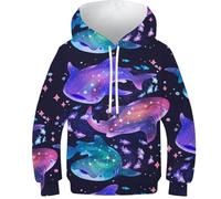 Sweats 3D pour garçons avec imprimé lion mystique, pull décontracté à capuche, sweats à manches longues, vêtements d'hiver avec poche, Cosmic Whale, 8-10 ans