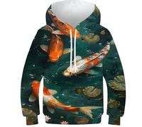 Sweats à capuche 3D pour garçons, motif astronaute, crocodile, pull décontracté à capuche à manches longues, vêtements d'hiver avec poche, Peinture à l'huile Poisson, 6-7 Years