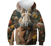 Sweats à capuche 3D pour garçons, motif astronaute, crocodile, pull décontracté à capuche à manches longues, vêtements d'hiver avec poche, Lapin animal, 13-15 Years