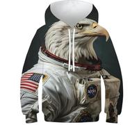 Sweats à capuche 3D pour garçons, motif astronaute, crocodile, pull décontracté à capuche à manches longues, vêtements d'hiver avec poche, Aigle astronaute, 8-10 Years