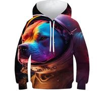 Sweats à capuche 3D pour garçons, motif éléphant animal 1, pull décontracté à capuche à manches longues, vêtements d'hiver avec poche, Space Pitbull 1, 7-9 Years