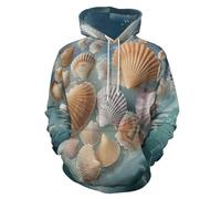 Sweats à Capuche 3D pour Hommes et Femmes, Manches Longues Motif Coquillages Forme Cœur Vagues L'Océan Sweat-Shirt à Capuche Décontracté, Romance Amour Sweat avec Poches Automne HiverXL