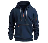 Sweats à capuche à demi-fermeture éclair pour homme - Pull décontracté en polaire avec cordon de serrage à manches longues - Coupe ample - Vêtements de travail classiques et tendance, bleu marine, L