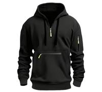 Sweats à capuche à demi-fermeture éclair pour homme - Pull décontracté en polaire avec cordon de serrage à manches longues - Coupe ample - Vêtements de travail classiques et tendance, Noir , XXX-Large