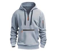 Sweats à capuche à demi-fermeture éclair pour homme - Pull décontracté en polaire avec cordon de serrage à manches longues - Coupe ample - Vêtements de travail classiques et tendance, gris, XXX-Large