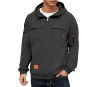 Sweats à capuche à fermeture éclair quart pour homme Royaume-Uni - Sweat à capuche de voyage en polaire légère avec plusieurs poches pour homme, pull cargo grande taille, sweat à capuche à manches