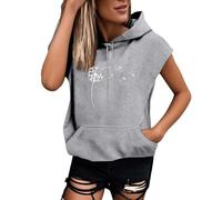 Sweats à capuche à manches courtes pour femme - Haut ample - 2 paix, gris, 3XL