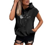Sweats à capuche à manches courtes pour femme - Haut ample - 2 paix, Noir , M