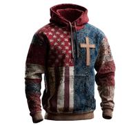 Sweats à capuche avec croix chrétienne Jésus pour homme - Blocs de couleurs - Avec poche - Manches longues - Léger et confortable - Pull à capuche patchwork tendance décontracté streetwear, e-rouge