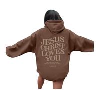 Sweats à capuche chrétiens Jésus-Christ vous aime à la mode - Lettre mignonne avec capuche - Tenues religieuses personnalisées 2025 - Pull à capuche décontracté - Dieu universitaire, marron, XXL