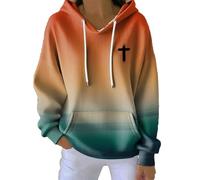 Sweats à capuche chrétiens pour femmes, vintage, croix, bloc de couleur, sweat-shirt à capuche décontracté ample à manches longues avec poche, Orange 2, L