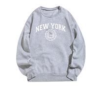 Sweats à capuche confortables New York pour femmes, col rond, mignons, lettres solides, coupe ample, manches longues, chandails occidentaux, mode mignon, sweatshirts backwoods automne Y2K dessin animé