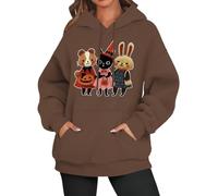 Sweats à capuche effrayants pour femme, livre d'images, animaux imprimés, pulls à capuche décontractés, hauts amples et tendance pour les vacances, café, L
