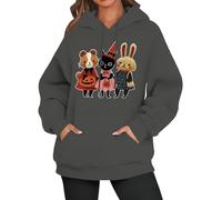 Sweats à capuche effrayants pour femme, livre d'images, animaux imprimés, pulls à capuche décontractés, hauts amples et tendance pour les vacances, gris foncé, L