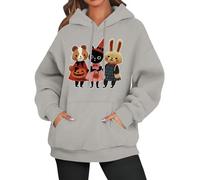 Sweats à capuche effrayants pour femme, livre d'images, animaux imprimés, pulls à capuche décontractés, hauts amples et tendance pour les vacances, gris, XL