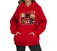 Sweats à capuche effrayants pour femme, livre d'images, animaux imprimés, pulls à capuche décontractés, hauts amples et tendance pour les vacances, Rouge, x_l