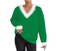 Sweats à capuche en peluche pour femme - Col en V - Manches longues - Couleur unie - Décontracté - Automne - Hiver - Confortable - Manches longues - Chemisier de Noël, vert, M