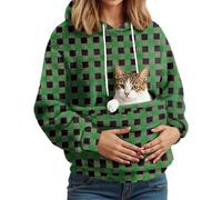 Sweats À Capuche Femme avec Poche pour Chat Et Chien | Hiver Pull Doux Porte-Animal | Sweat Polaire Ideal pour Maîtresse d'animal | Confortable Et Chaud Vert Foncé M