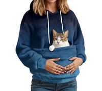 Sweats À Capuche Femme avec Poche pour Chat Et Chien | Hiver Pull Doux Porte-Animal | Sweat Polaire Ideal pour Maîtresse d'animal | Confortable Et Chaudbleu Royall