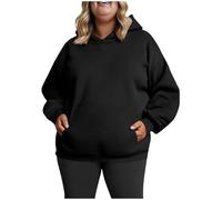 Sweats à Capuche Femme Grande Taille à Manches Longues Couleur Unie Doux et Confortable Sweatshirt Ado Pull Casual Sport Hoodie,Noir,XL,f160r