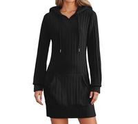 Sweats à Capuche Femme Robe pull-over d'hiver en à capuche, avec texture côtelée et poches avant, manches longues, style tunique décontracté, idéale pour l'automne. Tenue confortable. (Black, M)