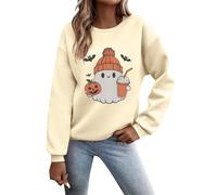 Sweats À Capuche Femme Sweat-Shirt Halloween Veste Sport Vetement Pull Plaid Farce Ou Friandise Chic Élégant Hoodie avec Poche Super Soft Touch Polaire d'halloween Grande Taille Costume Beige XXL