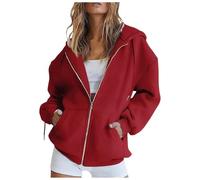 Sweats À Capuche Femme Sweat Veste Chaude Mi Saison Pulls, Gilets Et Jogging Gilet Sweatshirts Printemps Vestes De Sport Zippé Manches Longues Décontracté Bombers Femmes Vetement Zippée,2-Rouge2,L