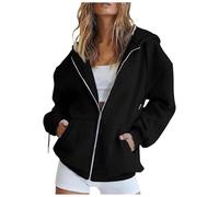 Sweats a Capuche Femme Zippé Décontracté Manche Longue Veste de Sport Femme Chic Grande Taille Cotton Sweatshirt 2025 Automne Hiver Cordon Ample Hoodies avec Street Poches Couleur Unie