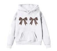 Sweats à Capuche Fille Mignon Imprimé Bowknot Léopard Sweatshirt Hoodie Ado Fille Manche Longue Hiver Doux et Confortable Pull Survetement Baggy Casual Sport Pull Sweatshirts (White, 3-4 Years)