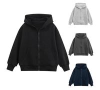 Sweats à Capuche Garçon Fille Enfant Zippée Vêtements Rembourré Fermeture éclair Sweat à Manches Longues Couleur Unie Décontracté Basique Manteau Full Zip Hoodie Sweatshirt 5-16 Ans (Black, 5-6Years)