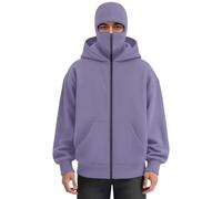 Sweats à Capuche Homme Zippé Pull Grande Taille Balaclava Veste Polaire Hiver Y2K Zip Hoodie Veste mi Saison Chaud Masque Sweat Coupe Vent Moto Vélo Blouson Manteau À Manches Longues S-XXL