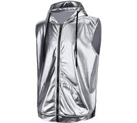 Sweats à capuche métalliques pour homme sans manches zippés pour hommes, gilet brillant accrocheur des années 70, gilets disco avec cordon de serrage, veste brillante et étincelante, gilets de boîte