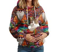 Sweats À Capuche Noel Femme avec Poche pour Chat Et Chien - Libérez Vos Mains - Transport Facile, Idéal pour Télétravail, Promenade en Hiver Hoodie Polaire pour Propriétaire d'animal Rouge M