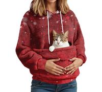 Sweats À Capuche Noel Femme avec Poche pour Chat Et Chien - Libérez Vos Mains - Transport Facile, Idéal pour Télétravail, Promenade en Hiver Hoodies Soft pour Propriétaire d'animal Rouge M