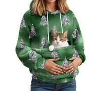 Sweats À Capuche Noel Femme avec Poche pour Chat Et Chien - Libérez Vos Mains - Transport Facile, Idéal pour Télétravail, Promenade en Hiver Sweat Confortable pour Propriétaire d'animal Vert Clair L