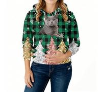 Sweats À Capuche Noel Femme avec Poche pour Pet Chat Et Chien, Pull Porte-Animal avec Poche Kangourou Grand Taille pour Transport Animaux pour Maîtresse d'animal De Compagnie Armée Verte S