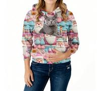 Sweats À Capuche Noel Femme avec Poche pour Pet Chat Et Chien, Pull Porte-Animal avec Poche Kangourou Grand Taille pour Transport Animaux pour Maîtresse d'animal De Compagnie Bleu Ciel XL