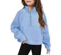 Sweats à capuche pour adolescentes Demi-fermeture éclair Crop Sweatshirt pour filles Pull à manches longues Hauts Enfants Vêtements d'hiver légers Pull serré Fille, bleu ciel, 5-6 ans