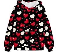 Sweats à Capuche pour Adolescentes inspirés des Chemises Saint-Valentin à imprimé cœur Tenues Tendance pour Filles préadolescentes Hauts Confortables et Mode (Black, 11-12 Years)