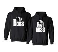 Sweats à Capuche pour Couple pour Lui et pour Elle Le Patron et Le Vrai Patron Sweat à Capuche pour Couple Assorti Coton Noir 1 PC (Noir-Boss, XL)