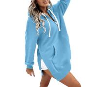 Sweats à capuche pour femme Royaume-Uni, sweats à capuche tendance avec cordon de serrage, sweatshirt décontracté avec fentes latérales avec poches, couleur unie, sweatshirts amples à manches longues