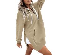 Sweats à capuche pour femme Royaume-Uni, sweats à capuche tendance avec cordon de serrage, sweatshirt décontracté avec fentes latérales avec poches, couleur unie, sweatshirts amples à manches longues