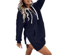Sweats à capuche pour femme Royaume-Uni, sweats à capuche tendance avec cordon de serrage, sweatshirt décontracté avec fentes latérales avec poches, couleur unie, sweatshirts amples à manches longues