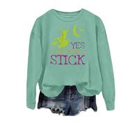 Sweats à capuche pour femmes Halloween Sorcière Lettres « Yes I Can Drive A Stick » Pull à Capuche Imprimé Manches Longues Femmes Noël, Vert menthe., XL