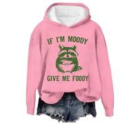 Sweats à capuche pour femmes If I'm Moody Give Me Foody Print Sweatshirt Mode Casual Lettre Imprimer Pull à manches longues, rose, M